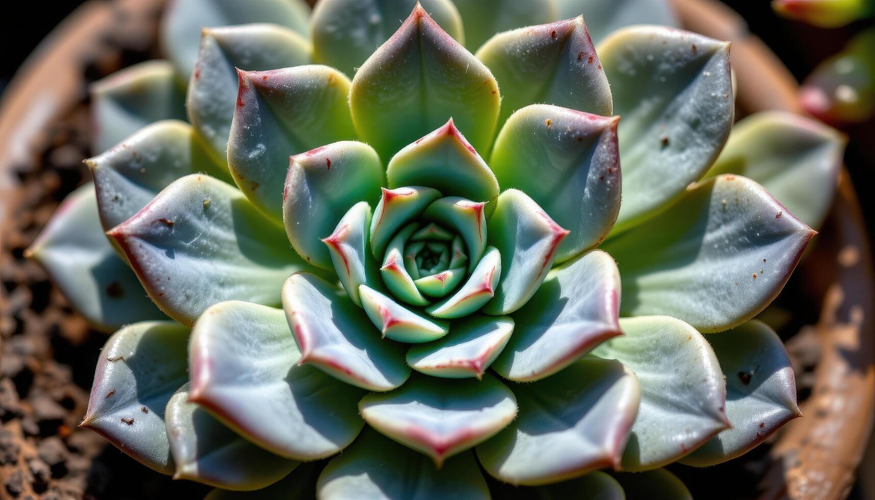 close up view of a succulent plant with thick, fleshy leaves arranged in perfect rosettes under soft sunlight. photo