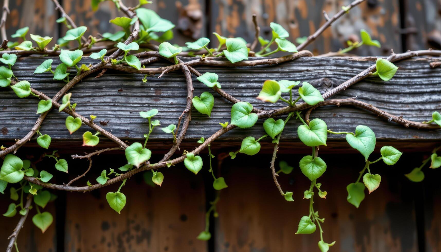 close up view of clinging vines wrapping around a wooden beam, forming patterns of growth. photo