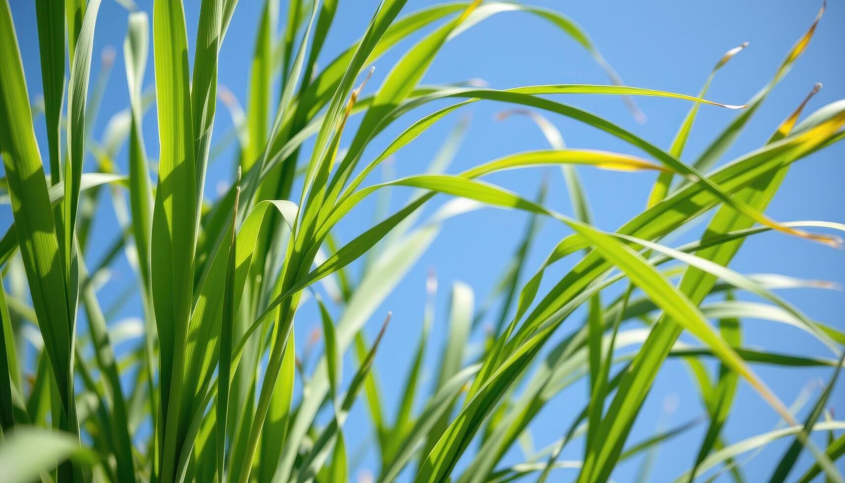 close up view of lemongrass with tall, blade like leaves bending gracefully in the wind. photo