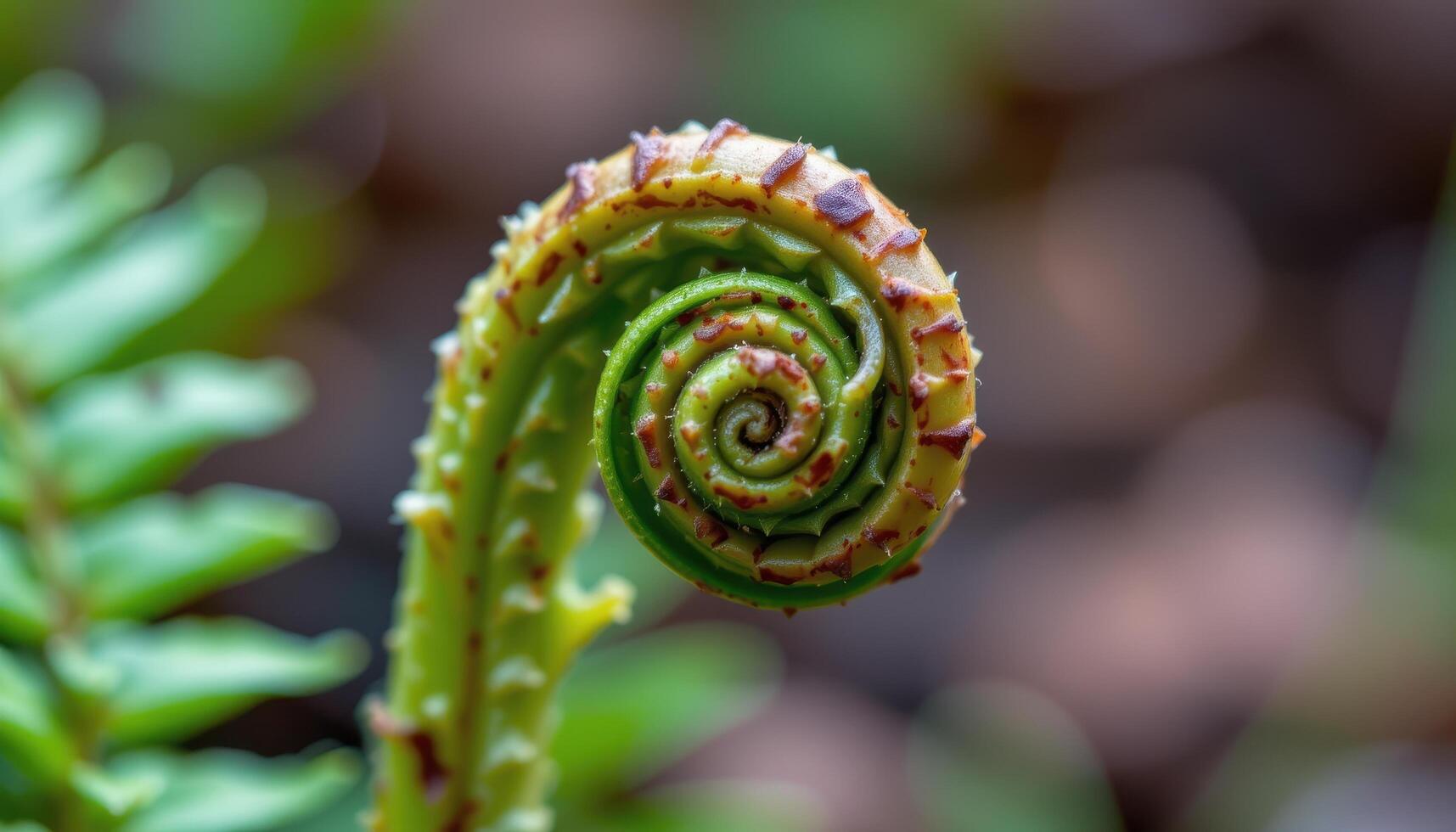 close up view of fiddlehead ferns curled tightly before unfurling into delicate fronds. photo
