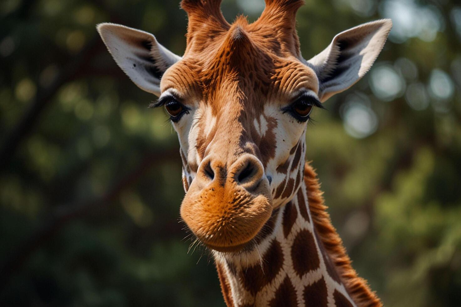 A close up of a giraffe's face photo