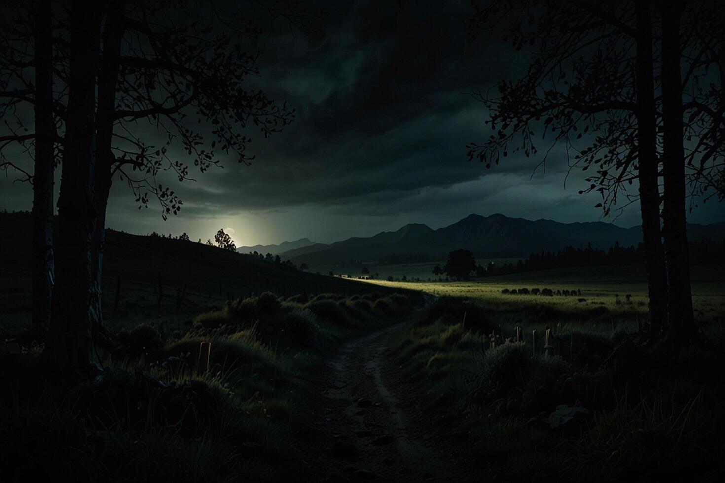 A dark road leads to a dark forest photo