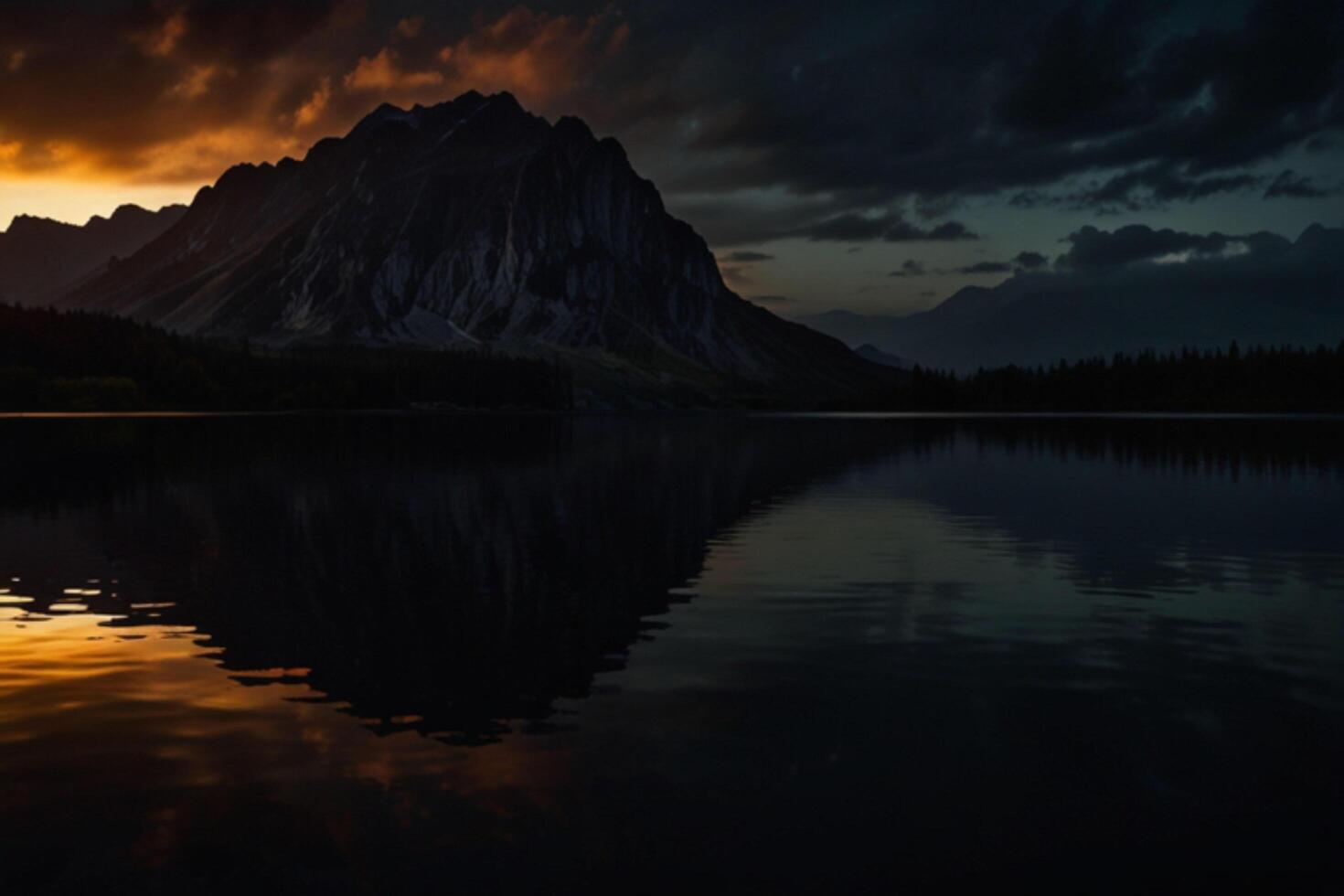 A mountain is reflected in a lake at sunset photo