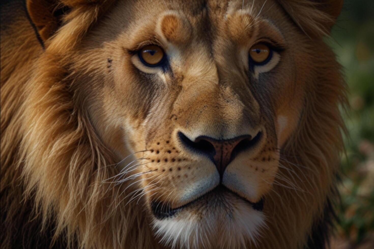 A close up of a lion's face with a green background photo