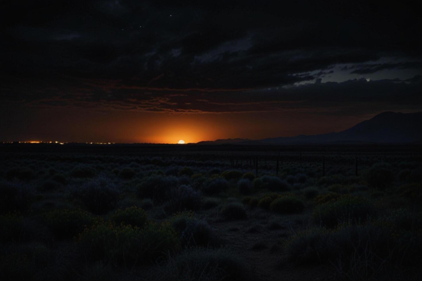 A dark night sky with a bright orange glow photo