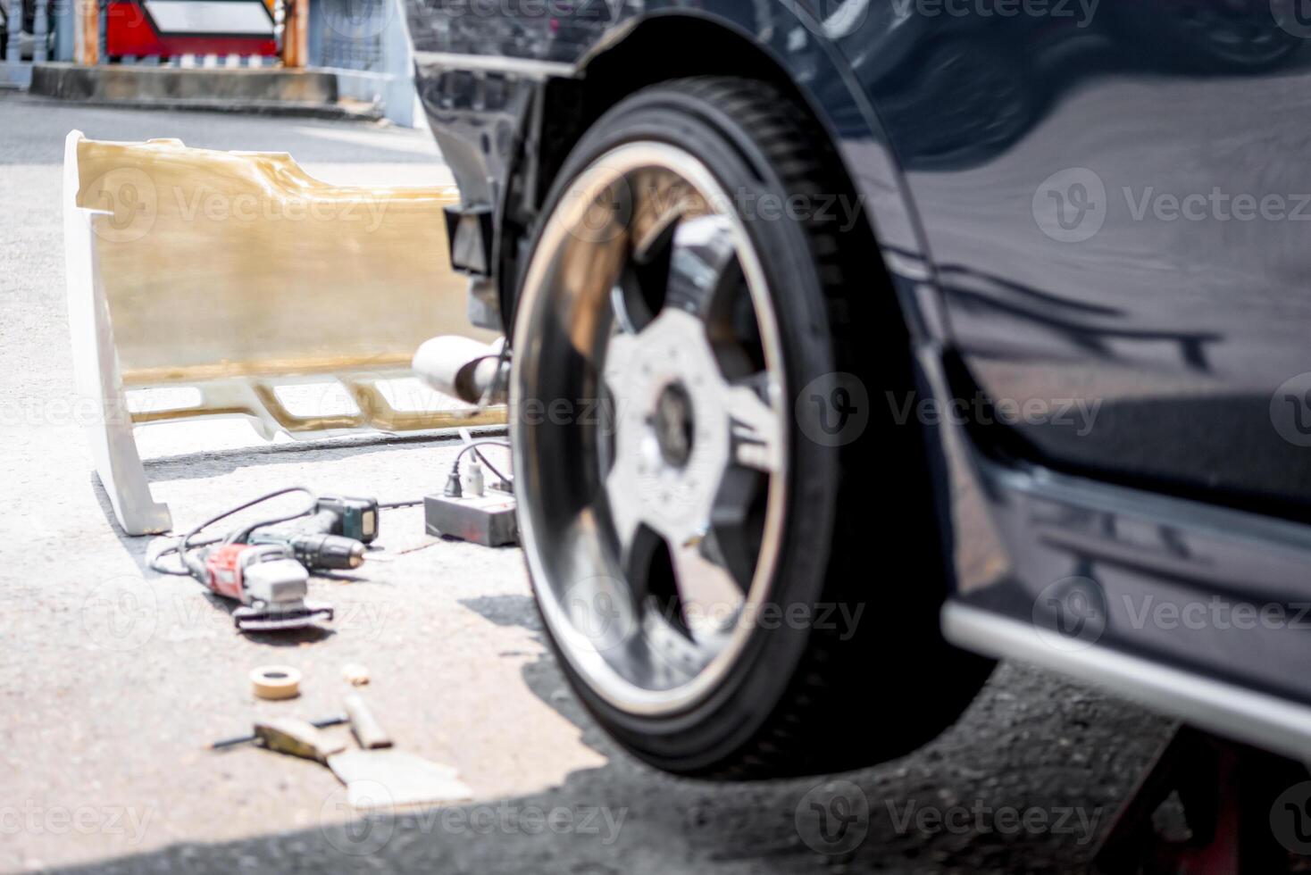 A car with a flat tire photo