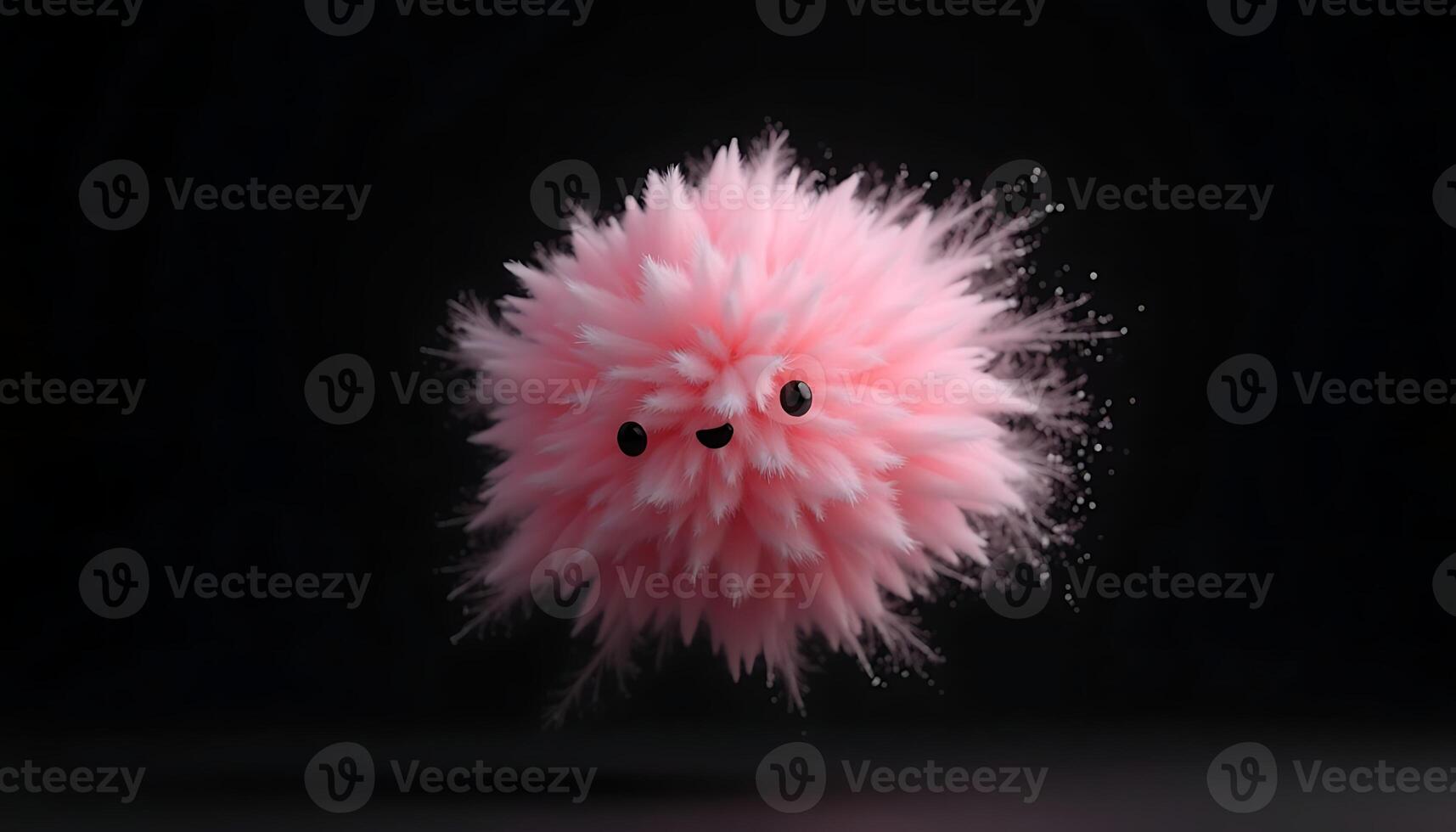 Cute Pink Fluffy Ball Character with Happy Face on Dark Background photo