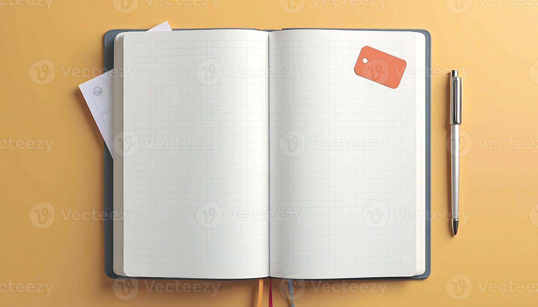 Open Notebook Journal with Blank Pages and Pen Ready for Writing photo