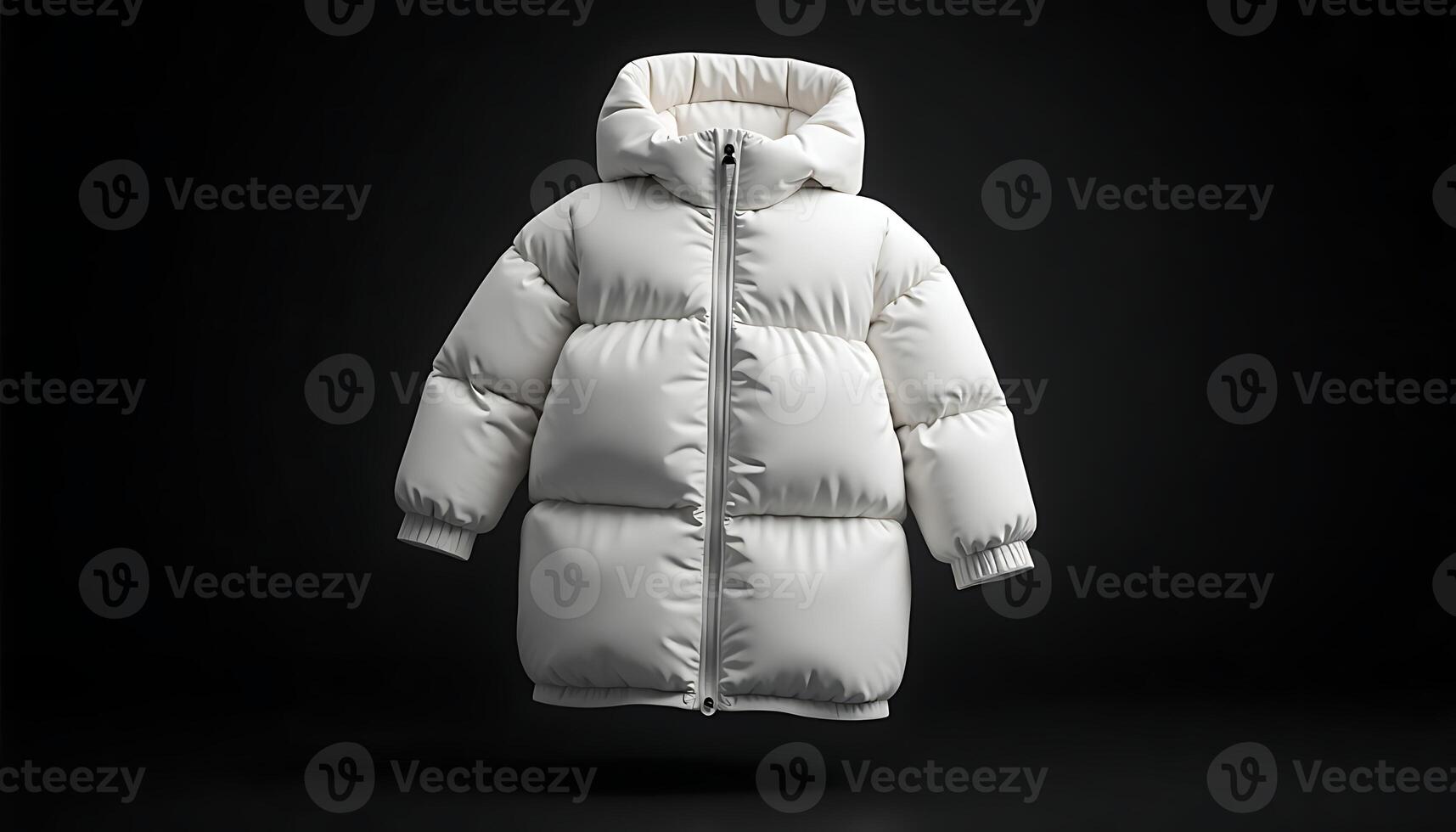 Stylish Winter Puffer Jacket with Hood Isolated on Black Background photo