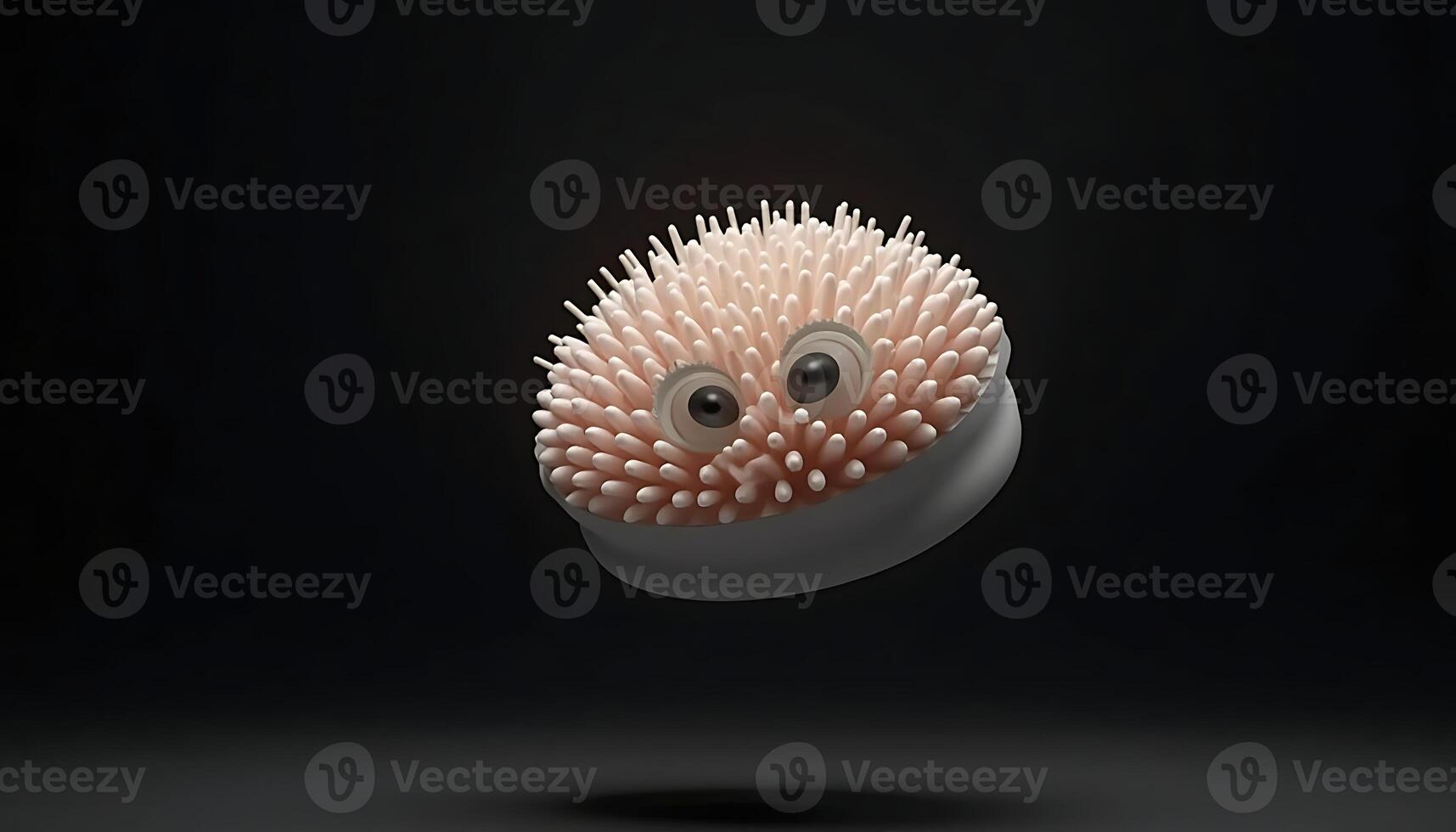 Whimsical Bath Brush with Googly Eyes Floating on Dark Background photo