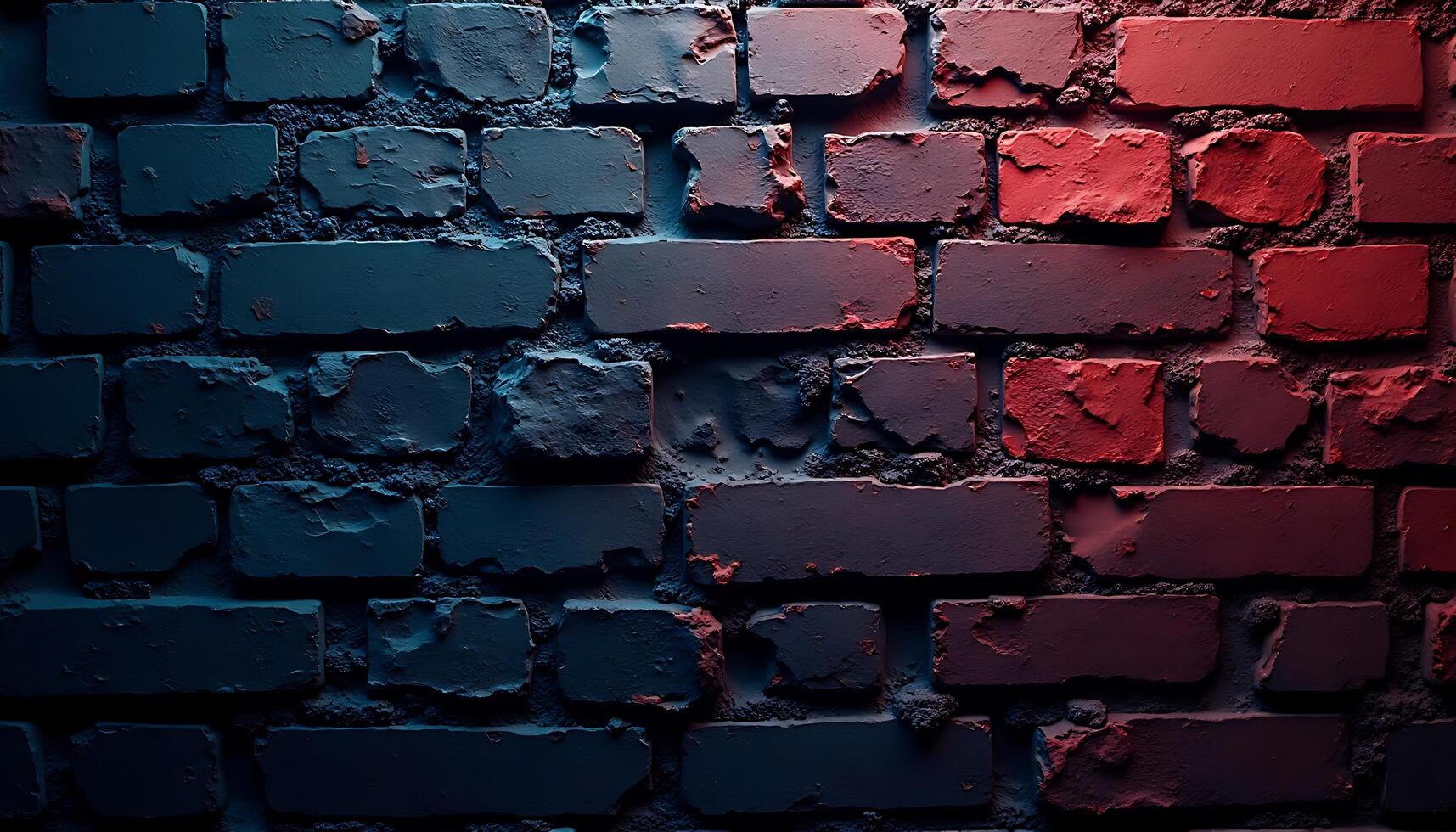 Textured Brick Wall Background with Blue and Red Lighting Effect photo