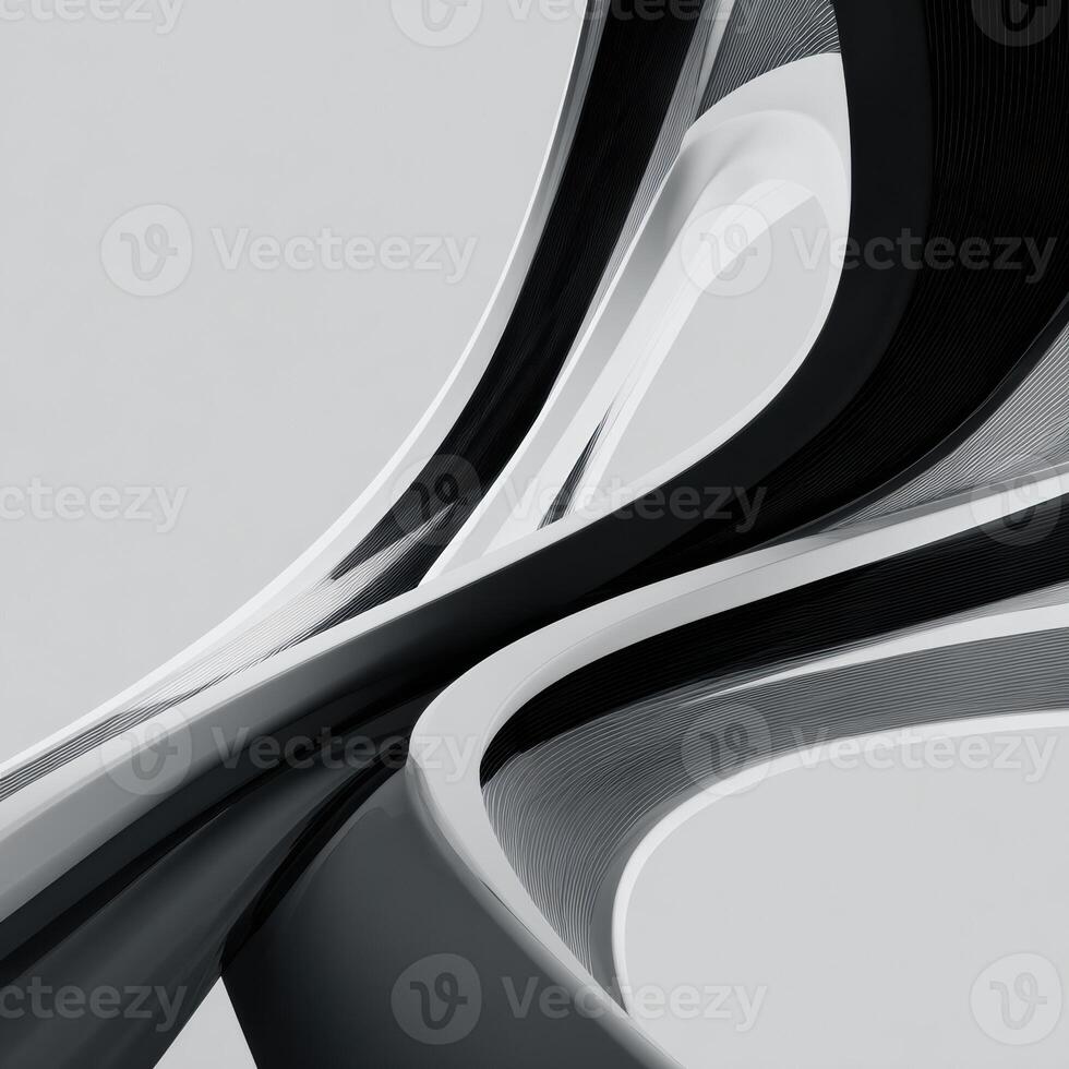 A black and white abstract design with curved lines photo