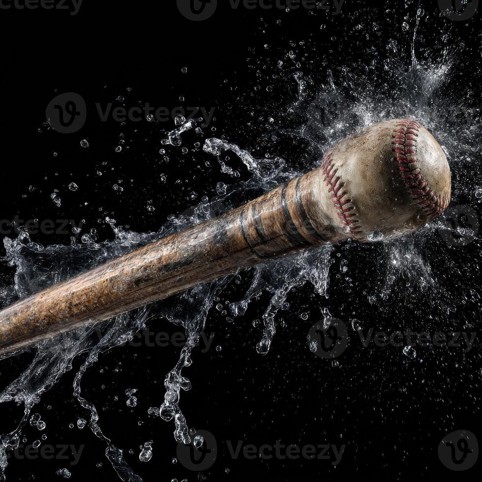 Baseball bat splashing water on black background photo