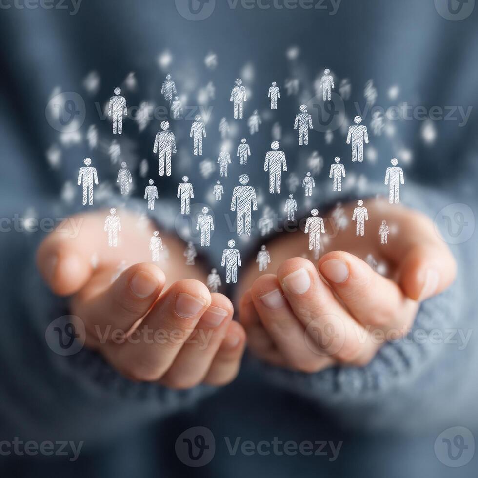 Hands holding people icons concept photo
