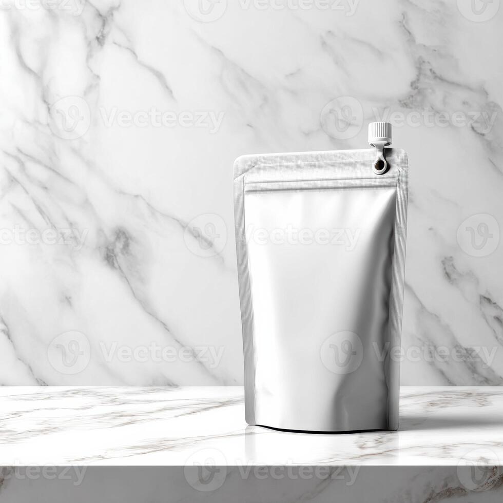 A white pouch sitting on a marble counter photo