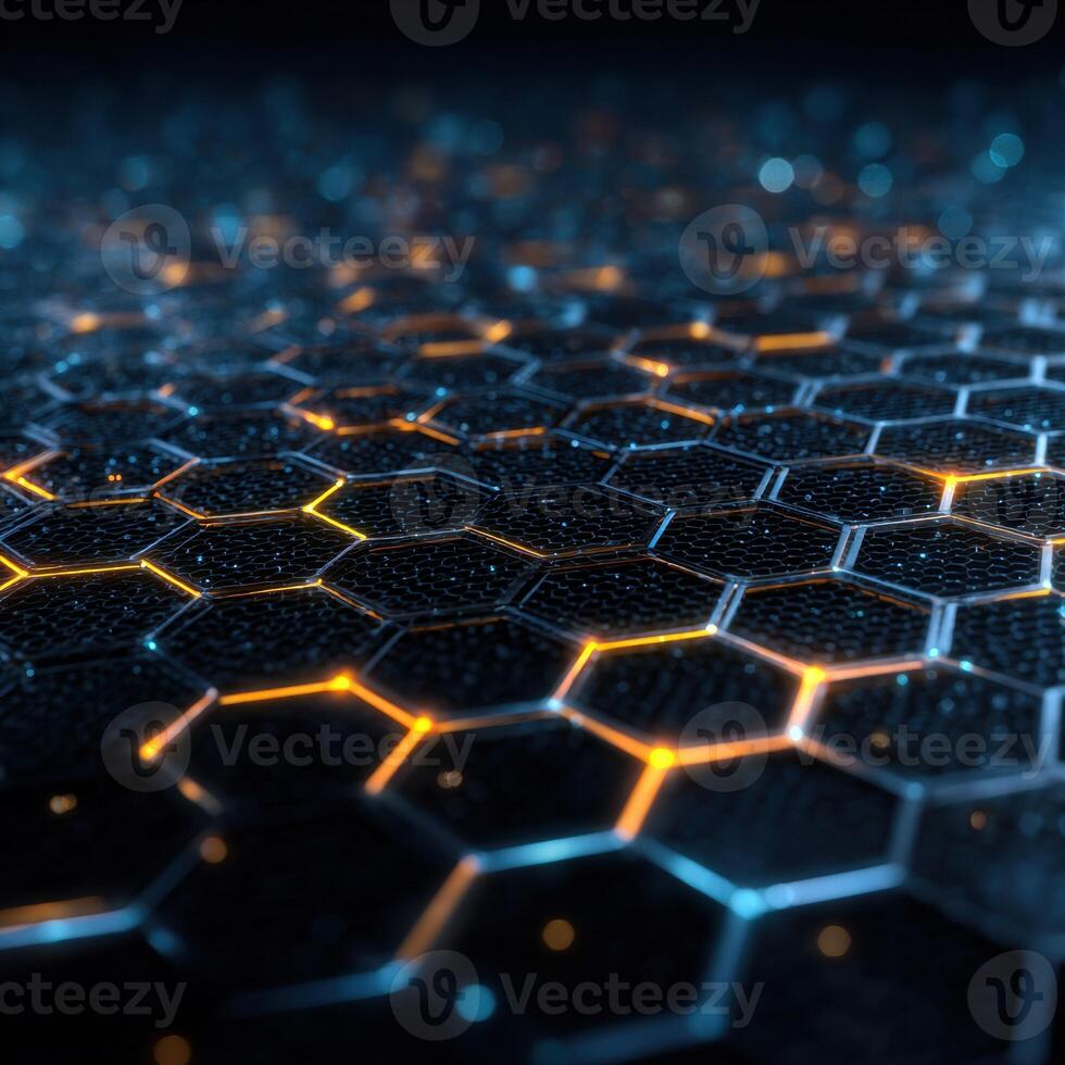 A close up of a hexagonal pattern of glowing lights photo