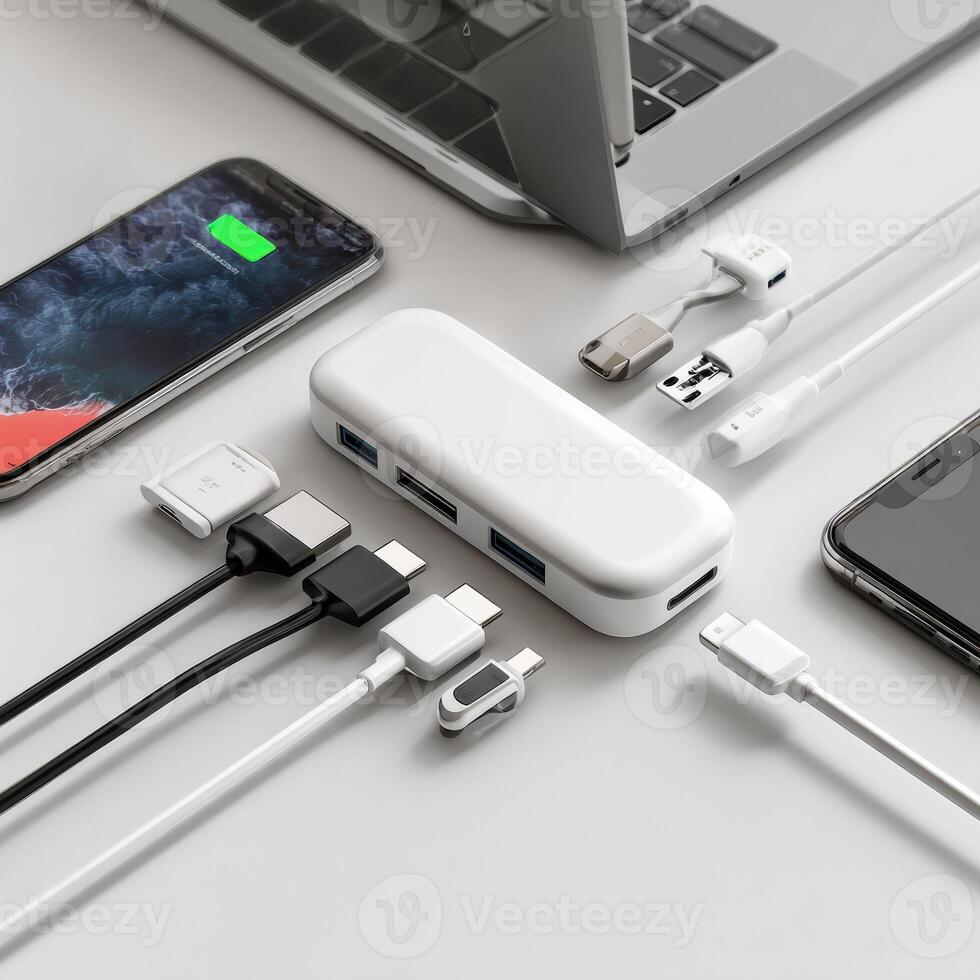 A laptop, phone, and charger are connected xto each other photo