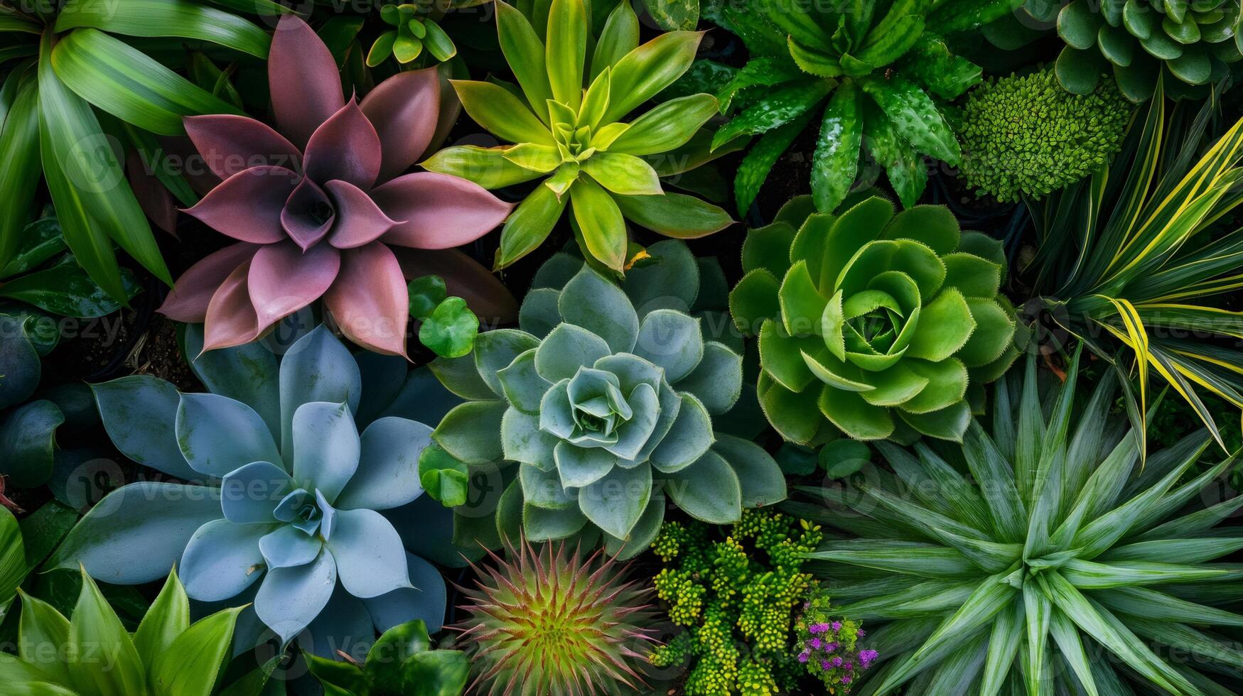 Colorful succulents growing in modern vertical garden providing fresh oxygen photo