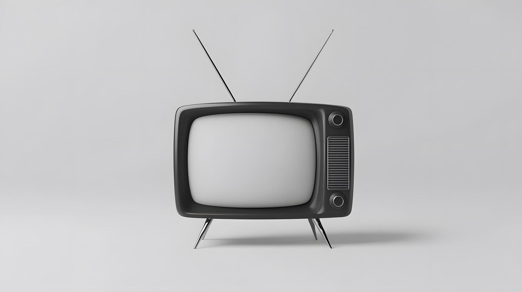 An old television with a white screen and a few antennas photo