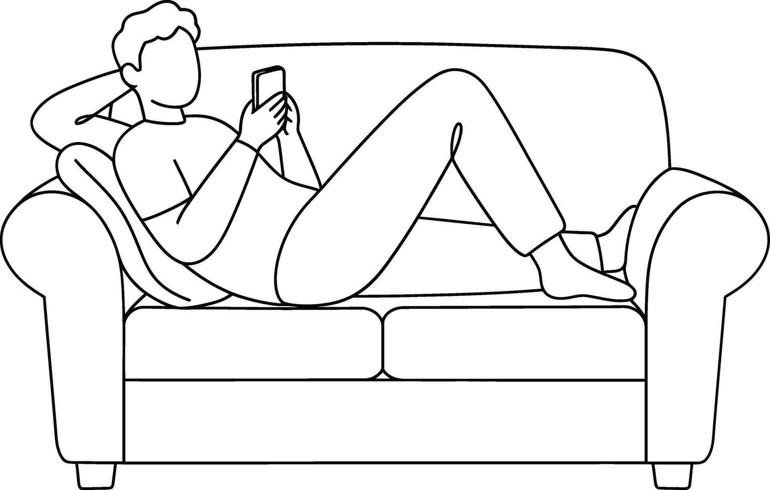 Man lying on sofa using smartphone for leisure and relaxation in casual home setting digital lifestyle vector