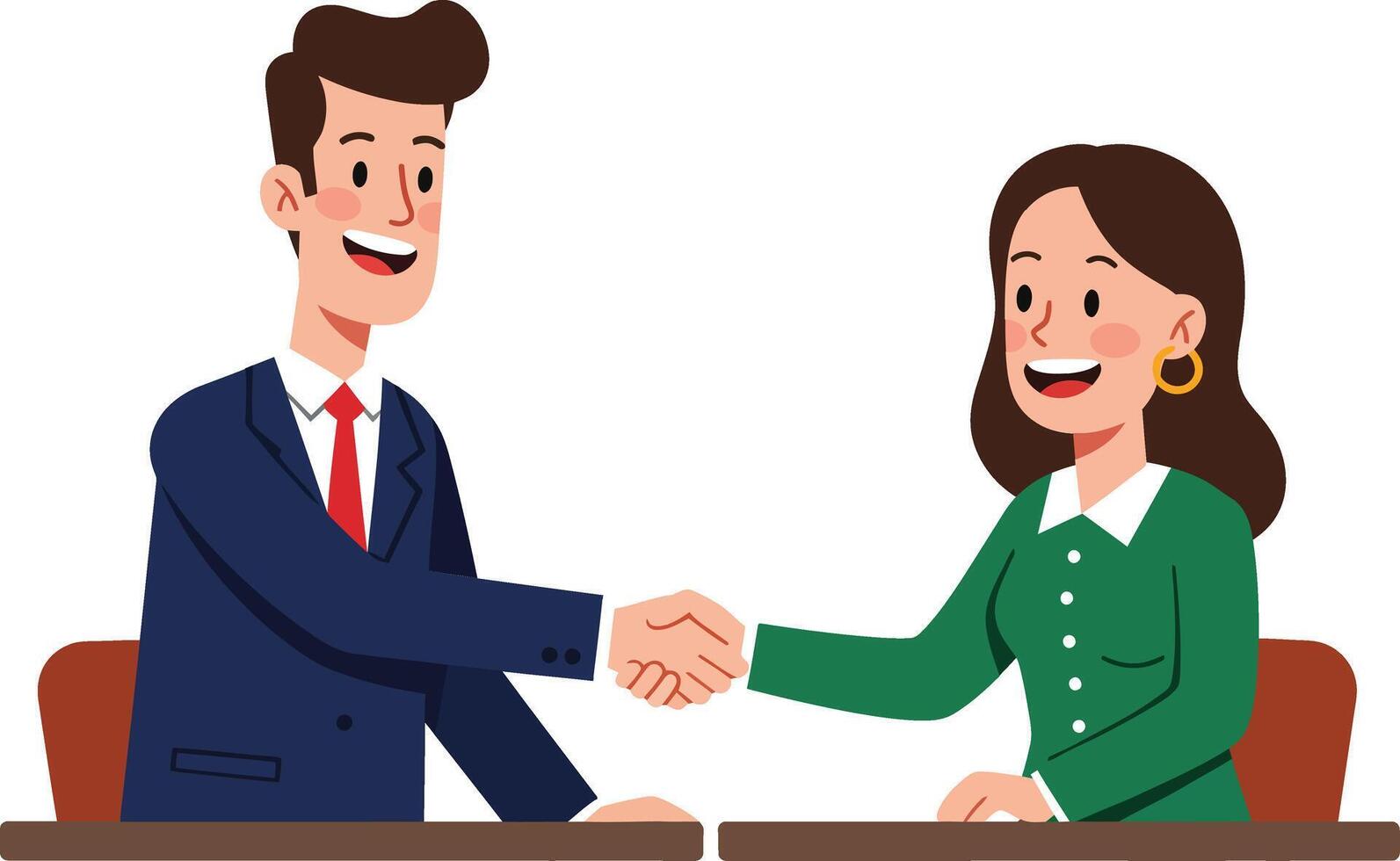 Businessman and businesswoman shaking hands in professional agreement on orange background illustration vector