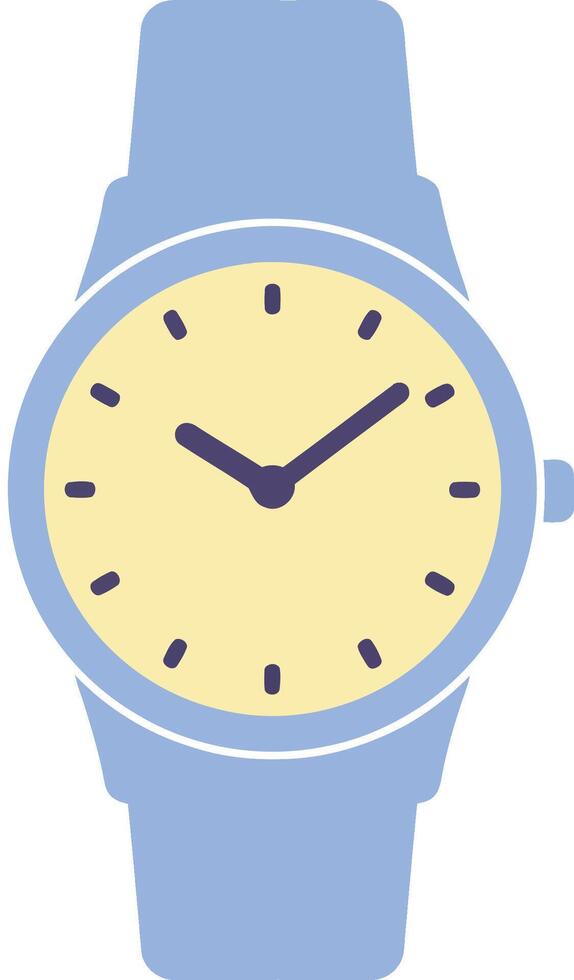 Minimalist wristwatch with blue strap and beige dial showing time in clean design vector