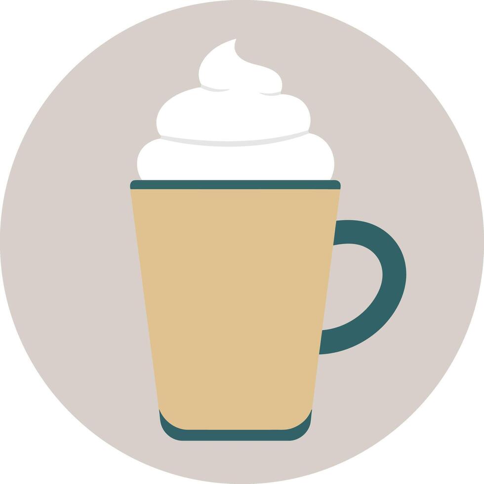 Hot coffee cup with whipped cream on top simple flat illustration design in beige and teal colors vector