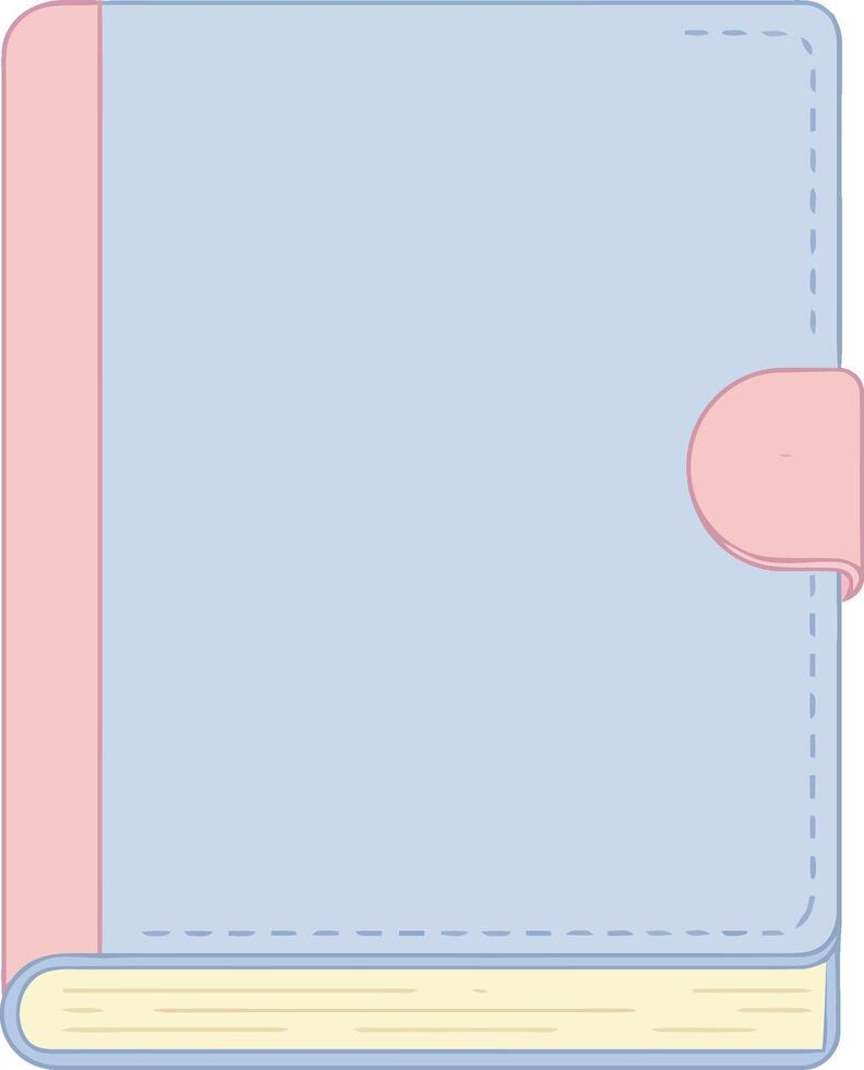 Closed pastel blue and pink notebook with clasp on white background minimal stationary item vector