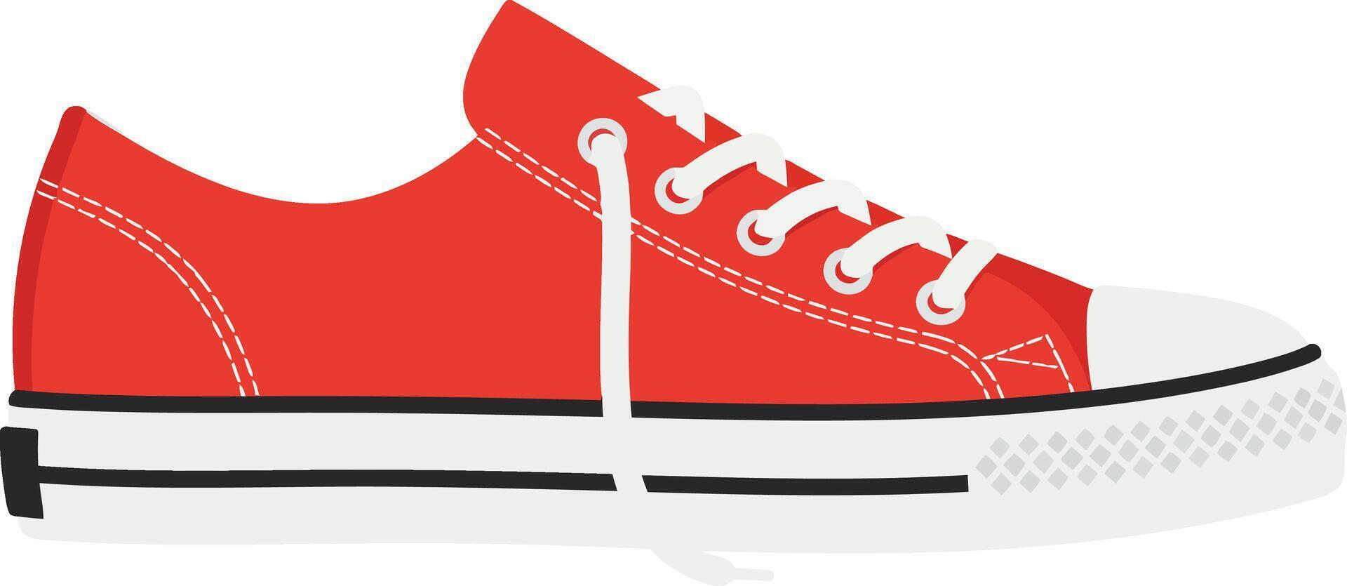 Red canvas sneaker shoe with white laces and rubber sole isolated on white background casual footwear vector