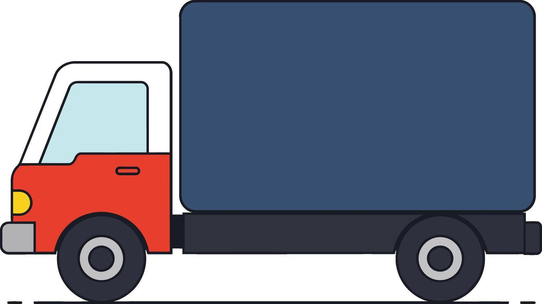 Delivery truck icon with red cab and dark blue cargo container flat design illustration vector