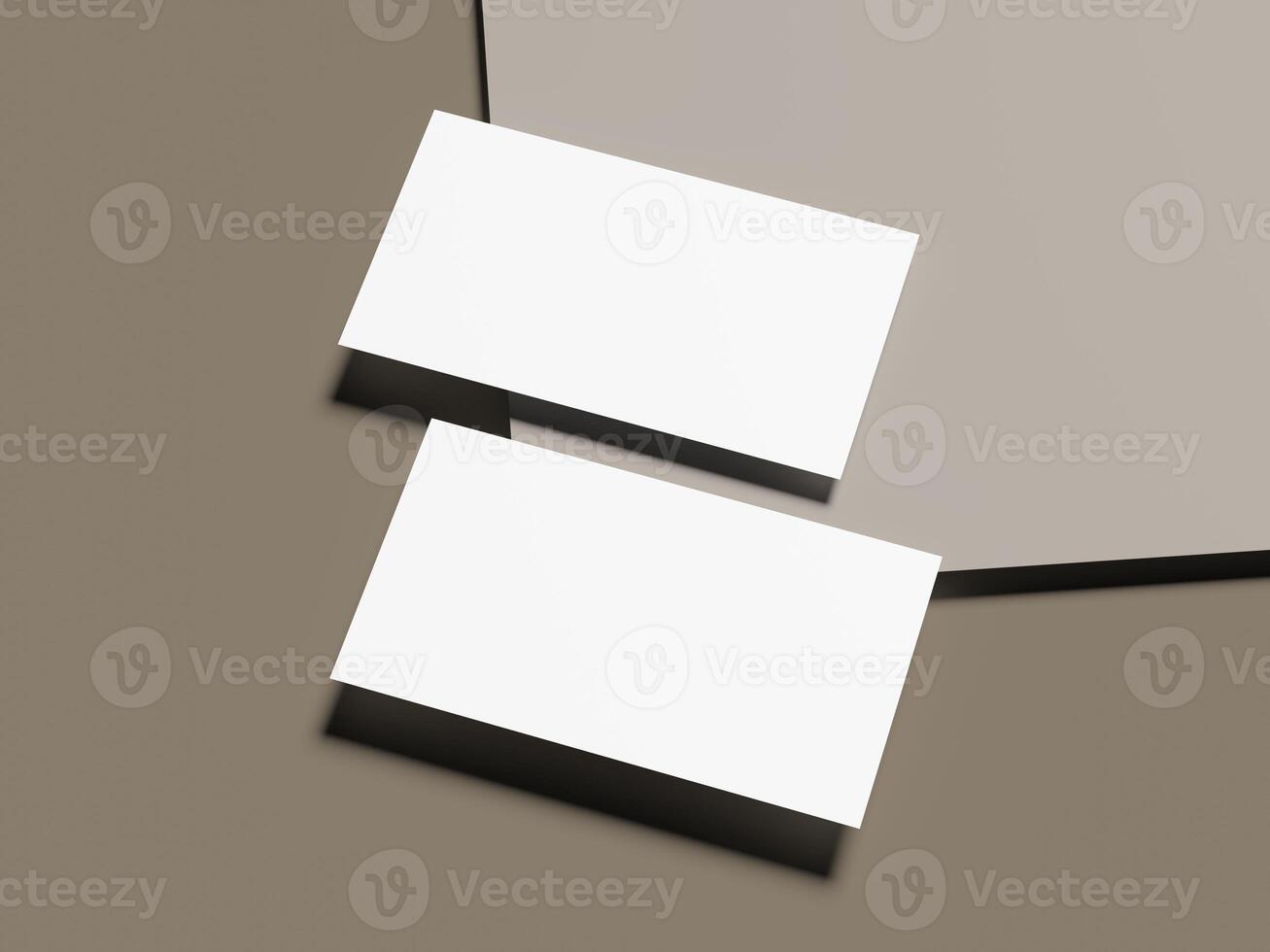 Elegant white cards on brown-beige modern paper background mockup photo