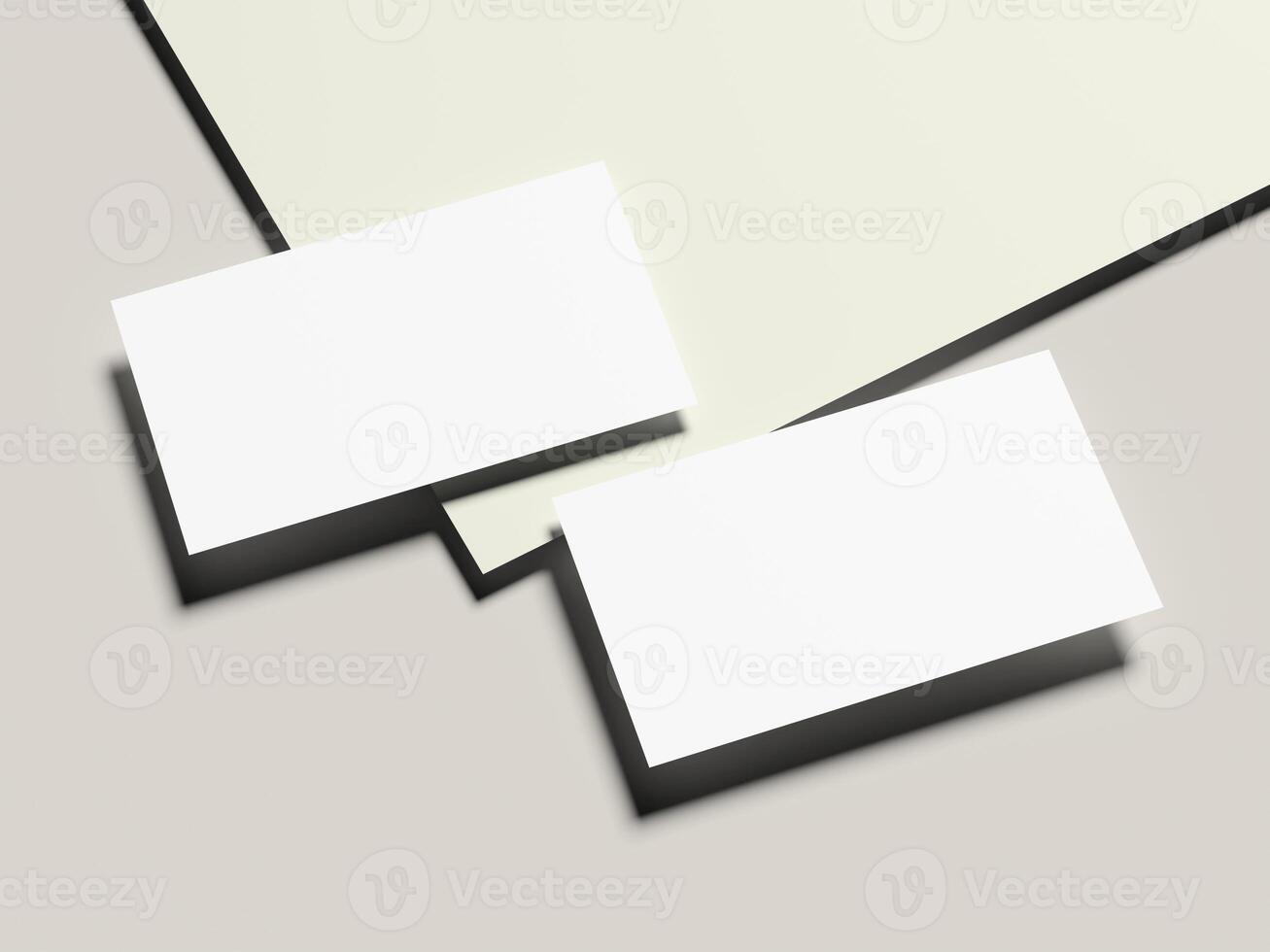 Stylish clean business cards mockup with contrast light and dark base photo