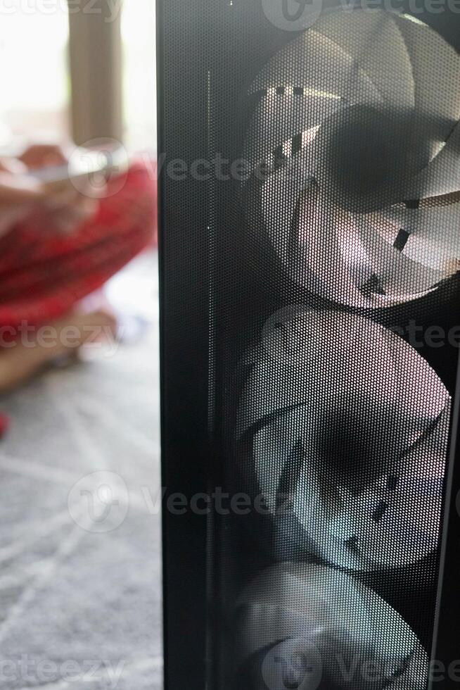 man repairing computer working home looking fixing broken engineer hardware pc service support photo