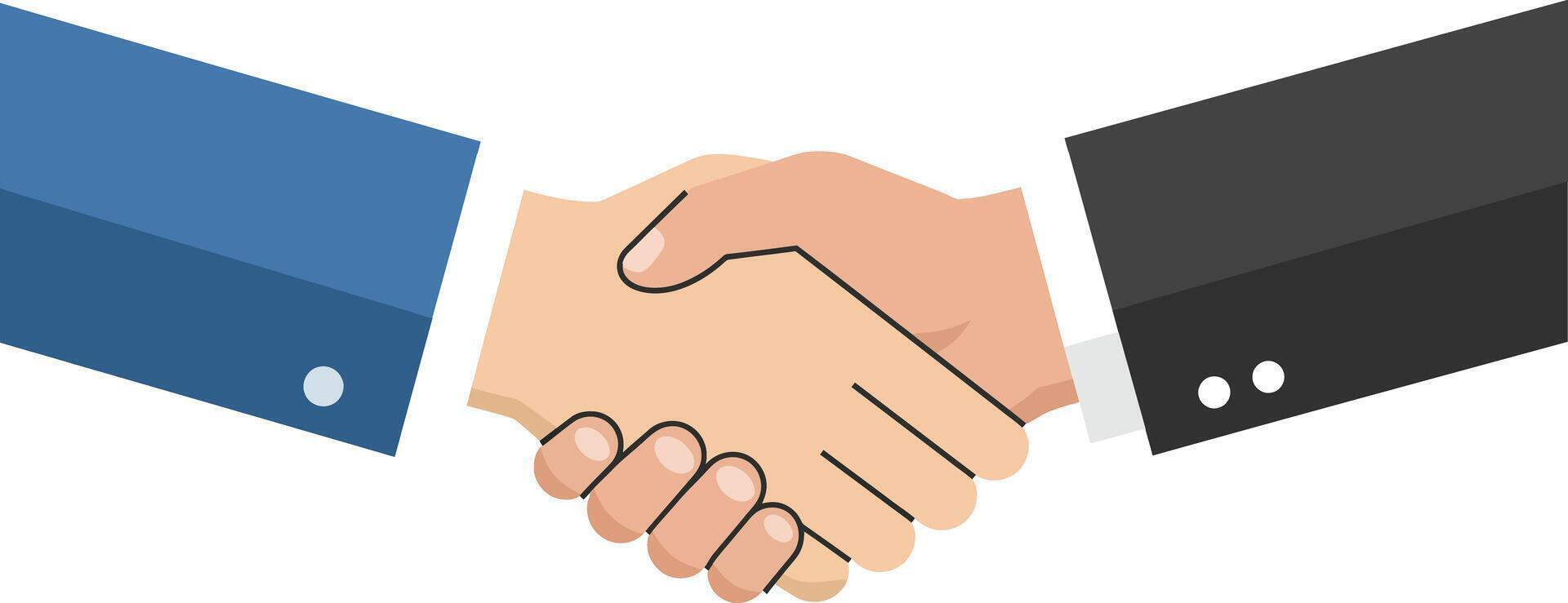 Business handshake between two people in blue and black suits symbolizing agreement and partnership vector
