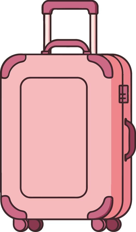 Pink suitcase with wheels and handle for travel and vacation packing essentials design vector