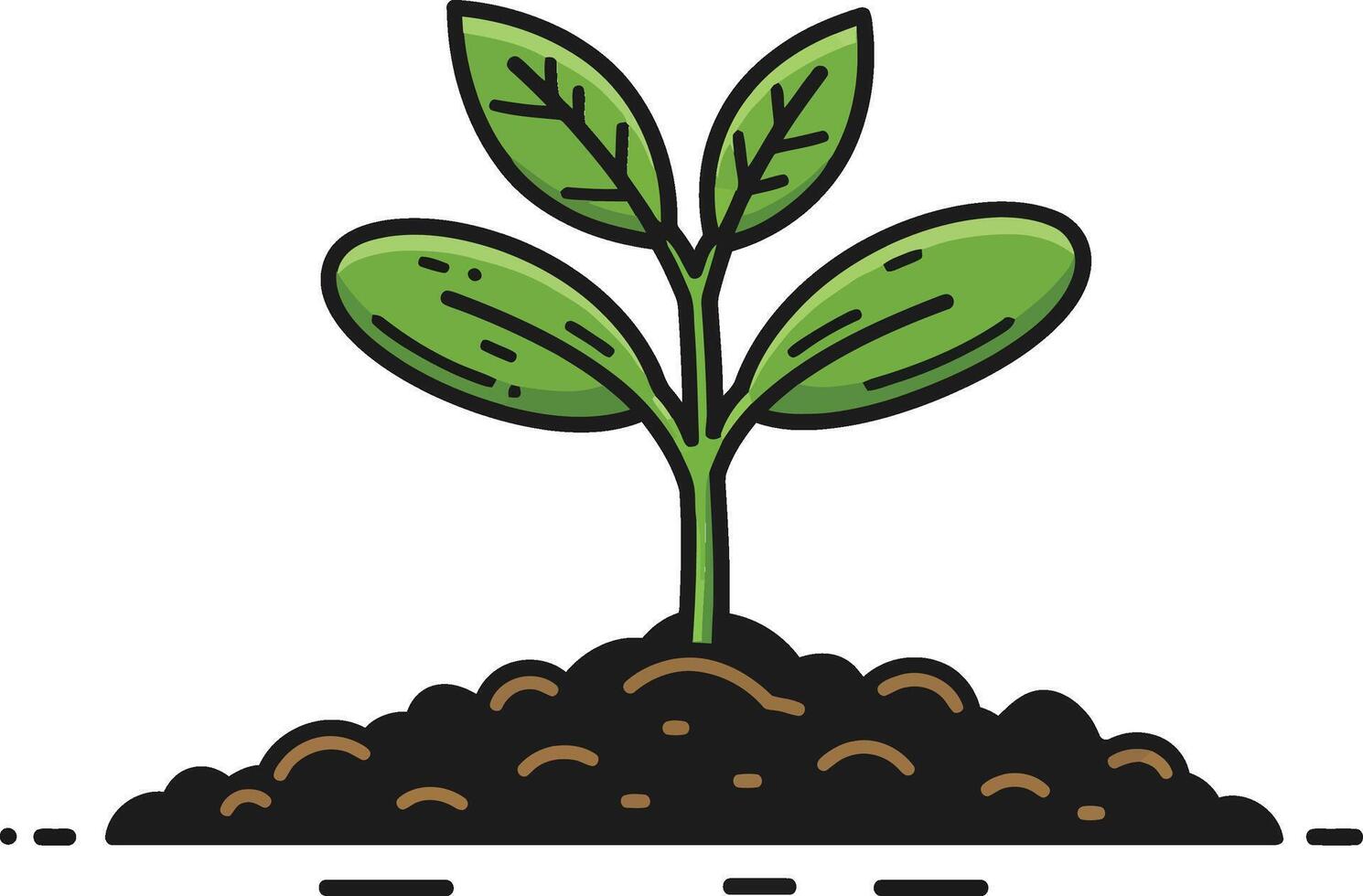 Young green plant growing from soil graphic symbol of growth and nature environment illustration vector