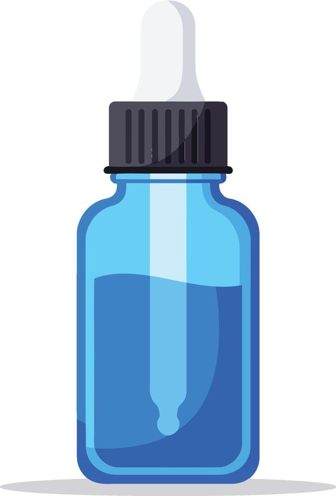 Blue glass dropper bottle with black cap isolated on white background for essential oils or medicine container packaging design vector