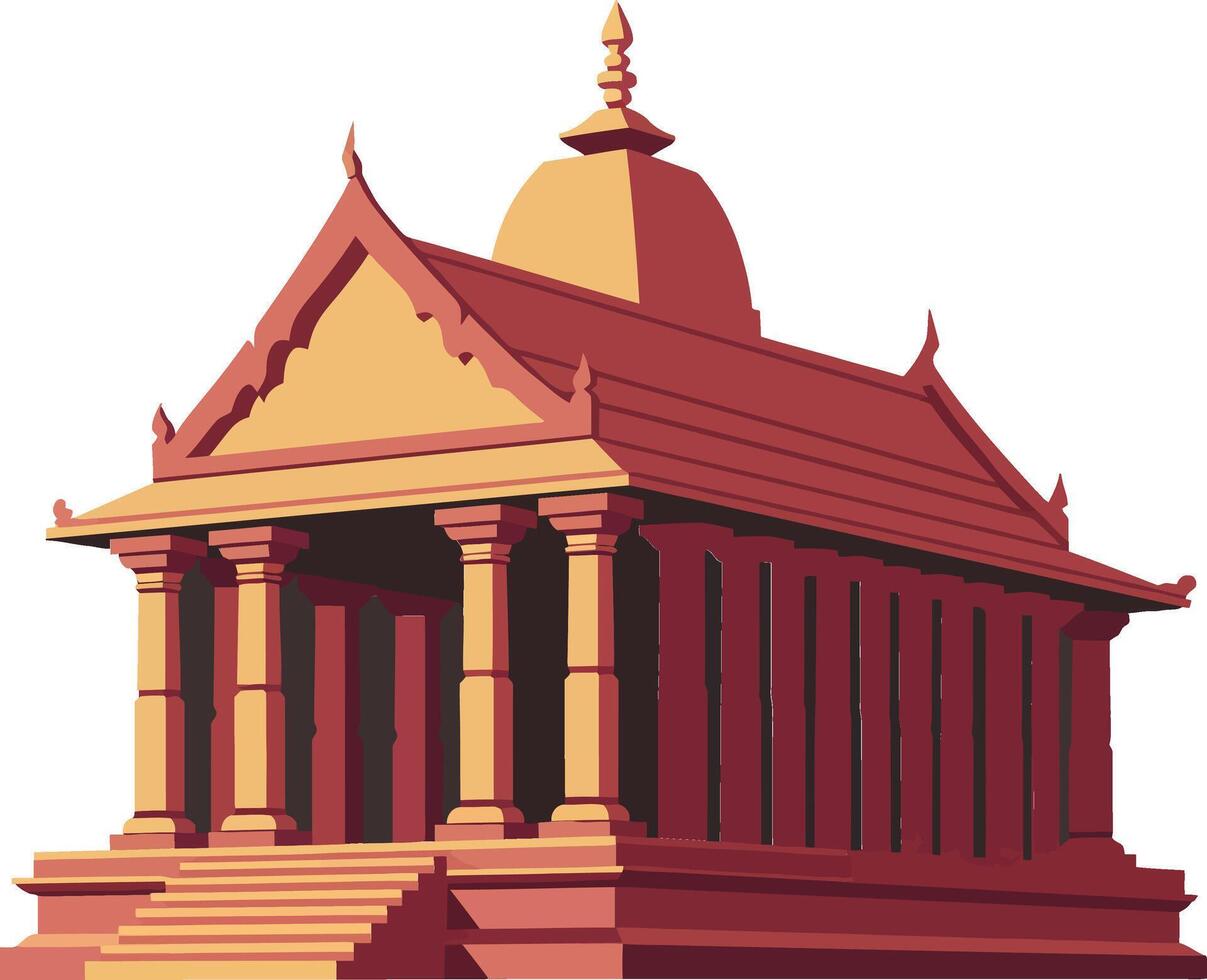 Ancient temple architectural structure with classical columns and stepped entrance in warm light vector