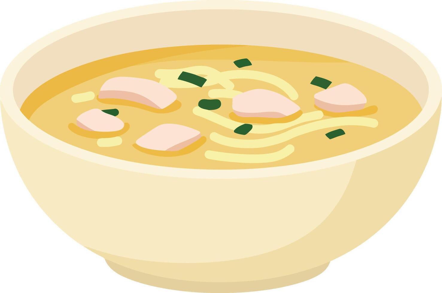 Creamy chicken soup in bowl with herbs and noodles simple homemade comfort food illustration vector