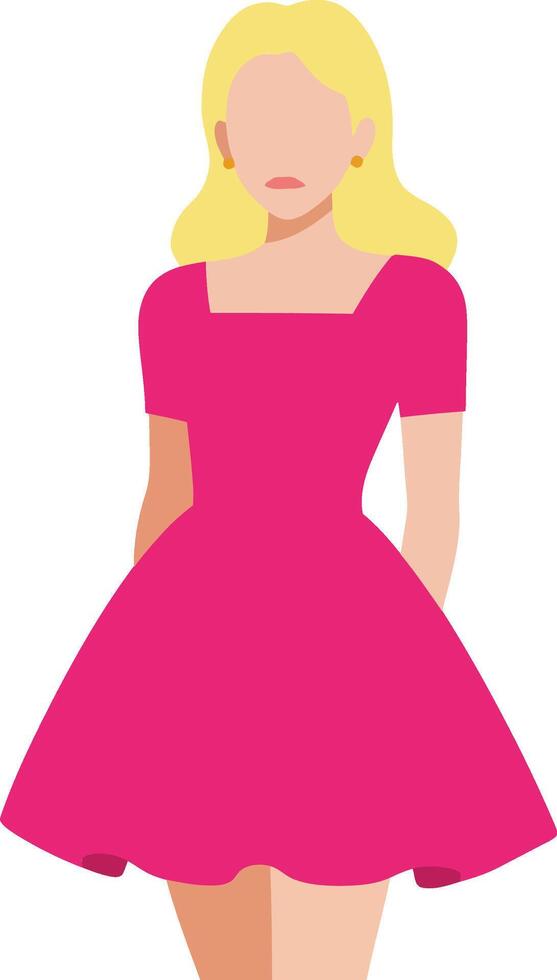 Woman wearing bright pink dress with short sleeves standing isolated on white background fashion style vector