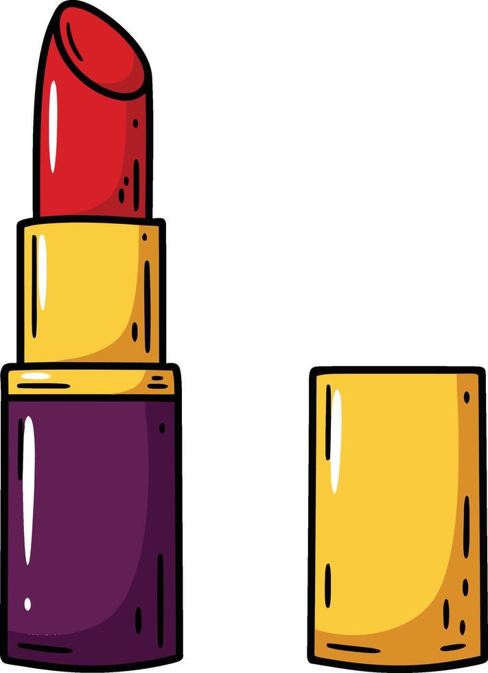 Red lipstick with gold and purple case isolated on white background beauty makeup cosmetic design vector