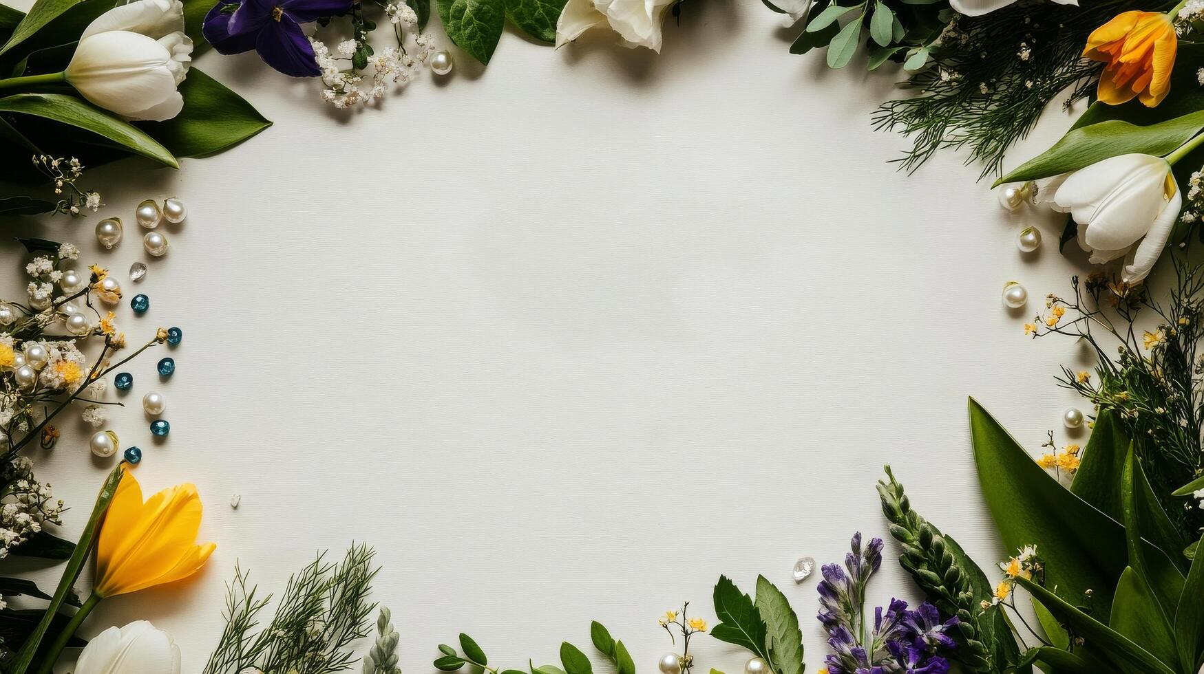 Elegant Floral Arrangement With Colorful Flowers and Greenery on White Background photo