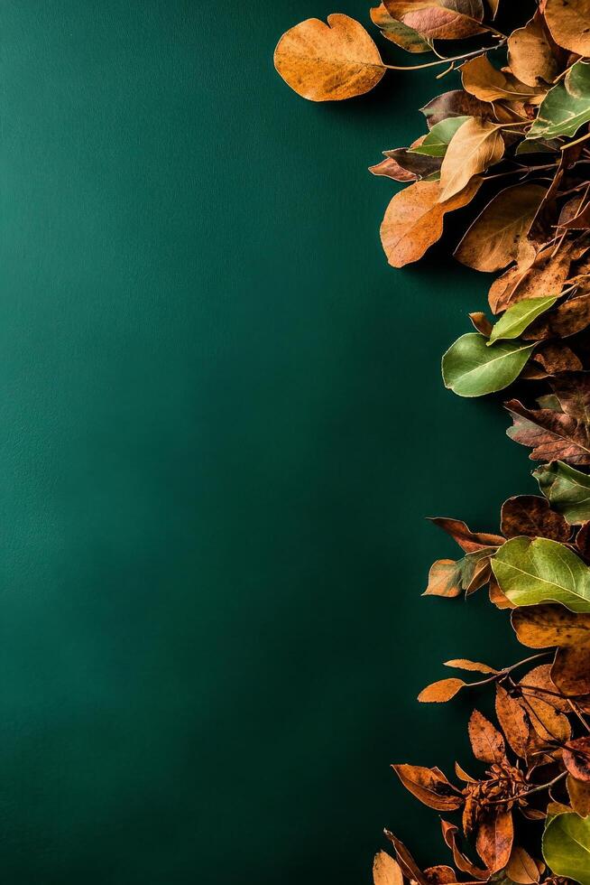 Colorful Autumn Leaves on a Green Backdrop Create a Serene Natural Composition photo