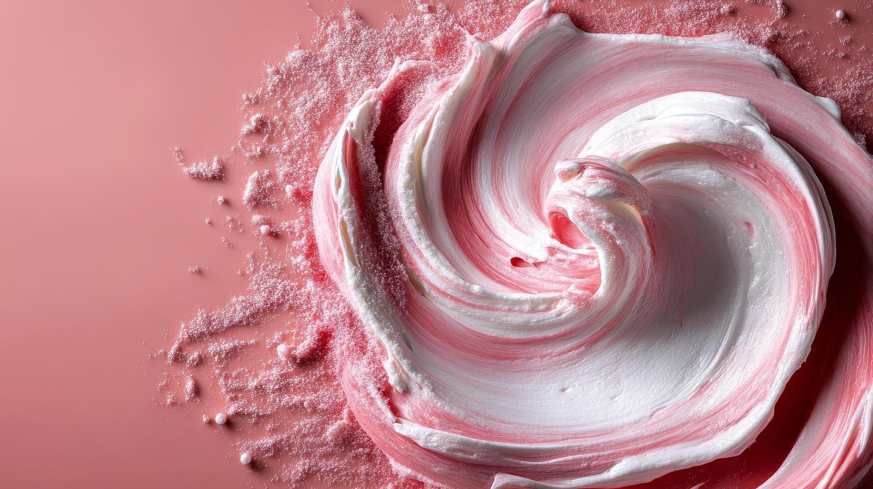 Swirling Pink and White Meringue on a Pink Background With Powdered Sugar Dust photo