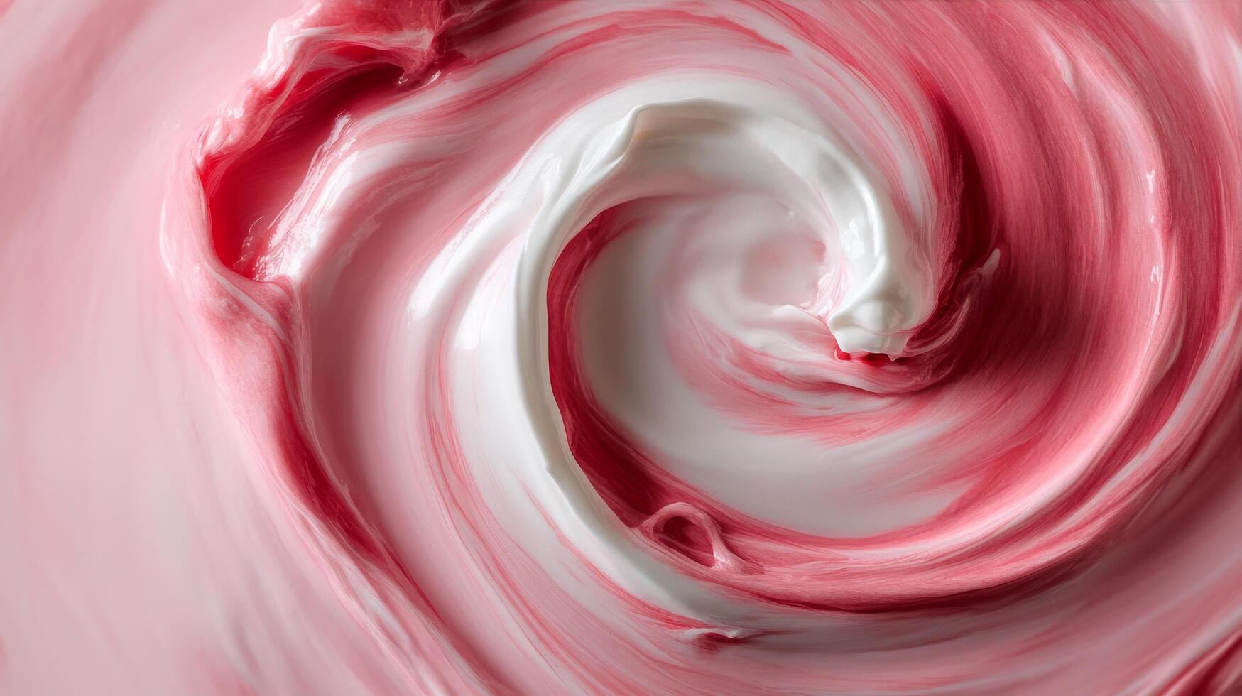 Swirling Mixture of Pink and White Cream in a Bowl During Preparation. photo