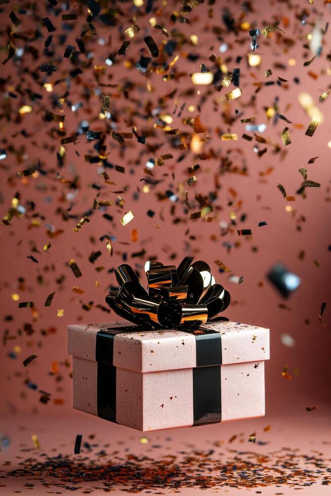 Colorful gift box with confetti photo