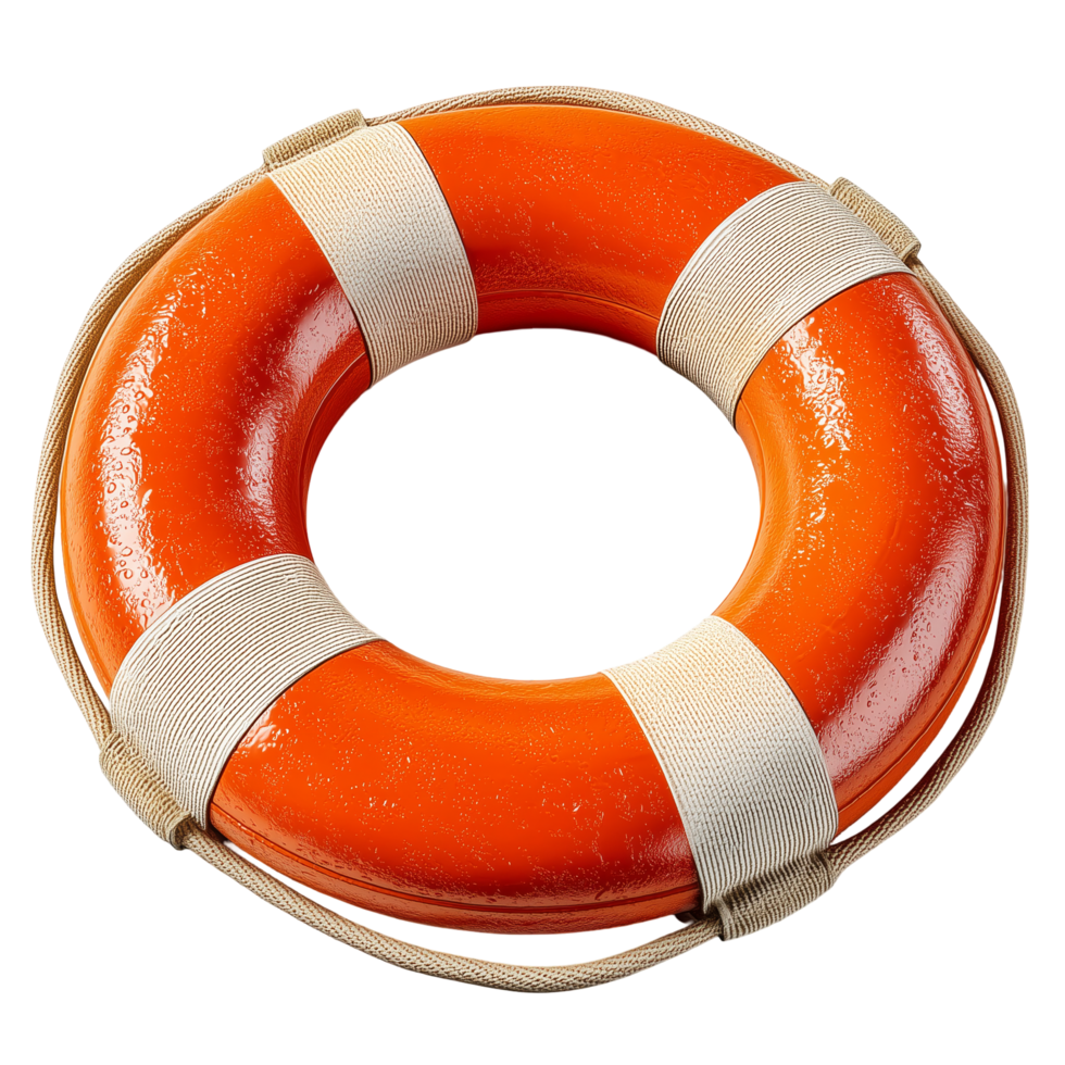 Bright orange life preserver ring equipment for safety at the beach area isolated on transprint background png