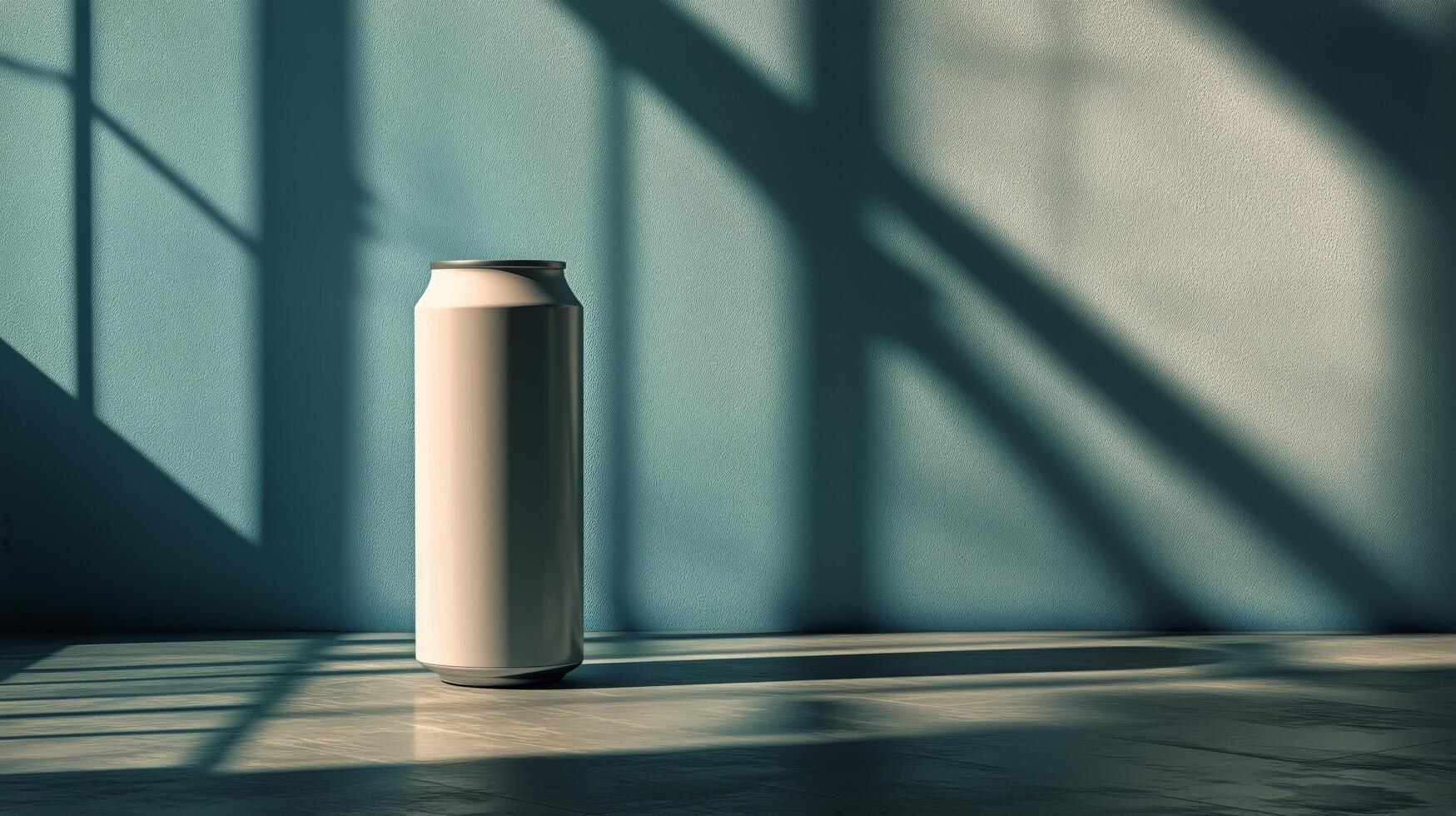 Empty Aluminum Can Standing on a Smooth Surface With Long Shadows During Late Afternoon Light photo