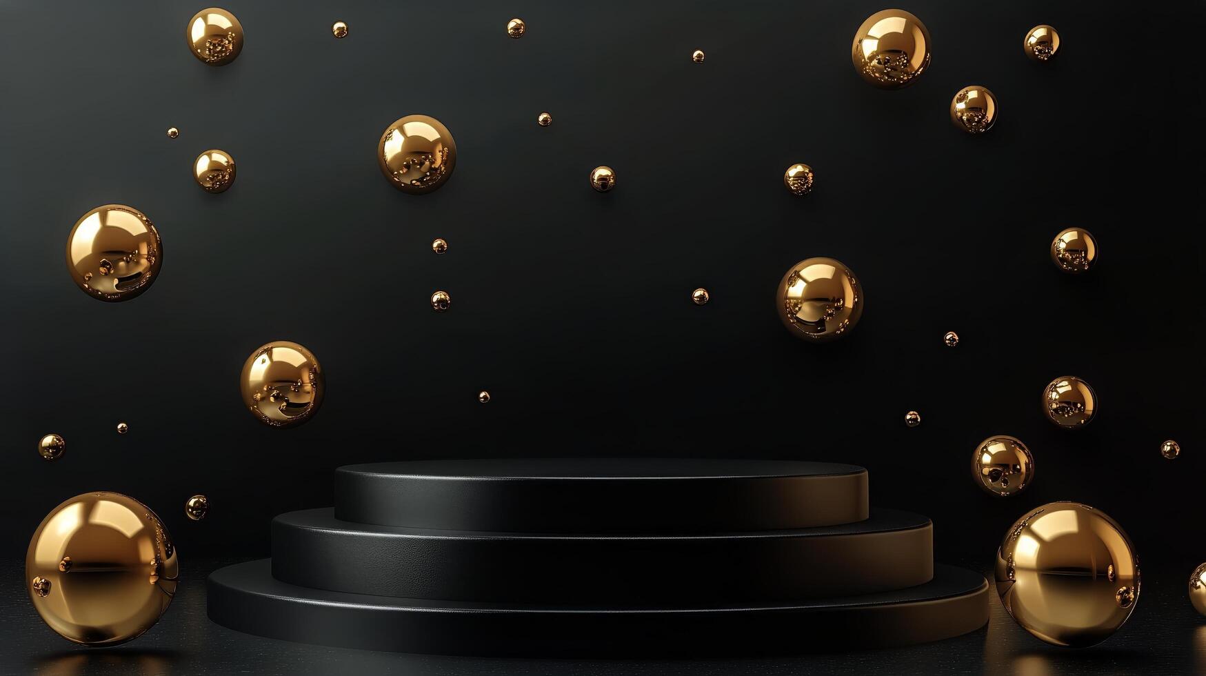 Elevated Display With Golden Spheres Against a Dark Background in Modern Design Setting photo