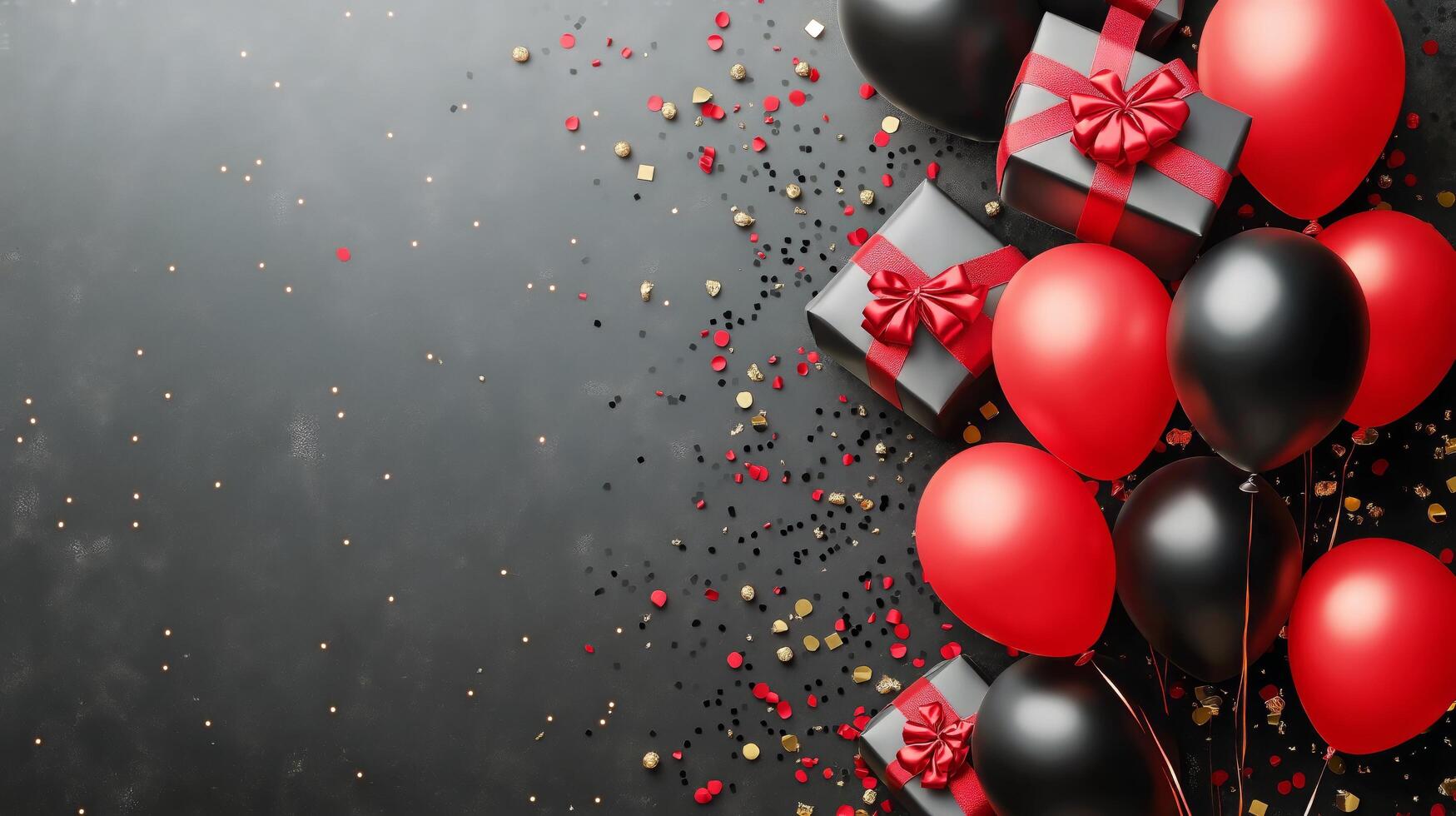 Festive Celebration With Black and Red Balloons and Gift Boxes Perfect for a Party photo